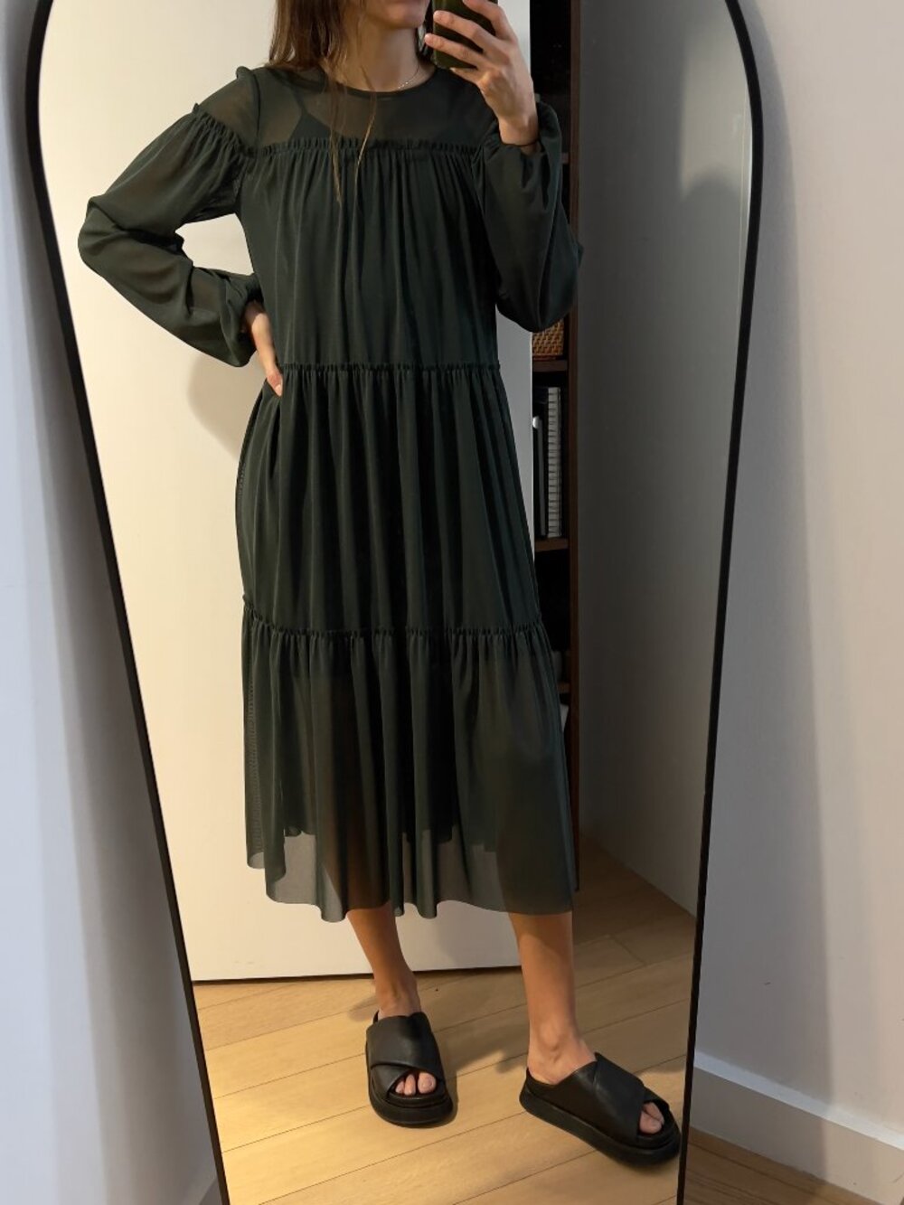 Forest Green Chiffon Sheer Midi Dress